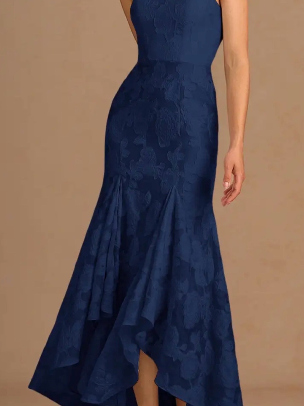 Azazie Strapless Navy Floral Jacquard Mermaid Gown - Picture 2 of 4